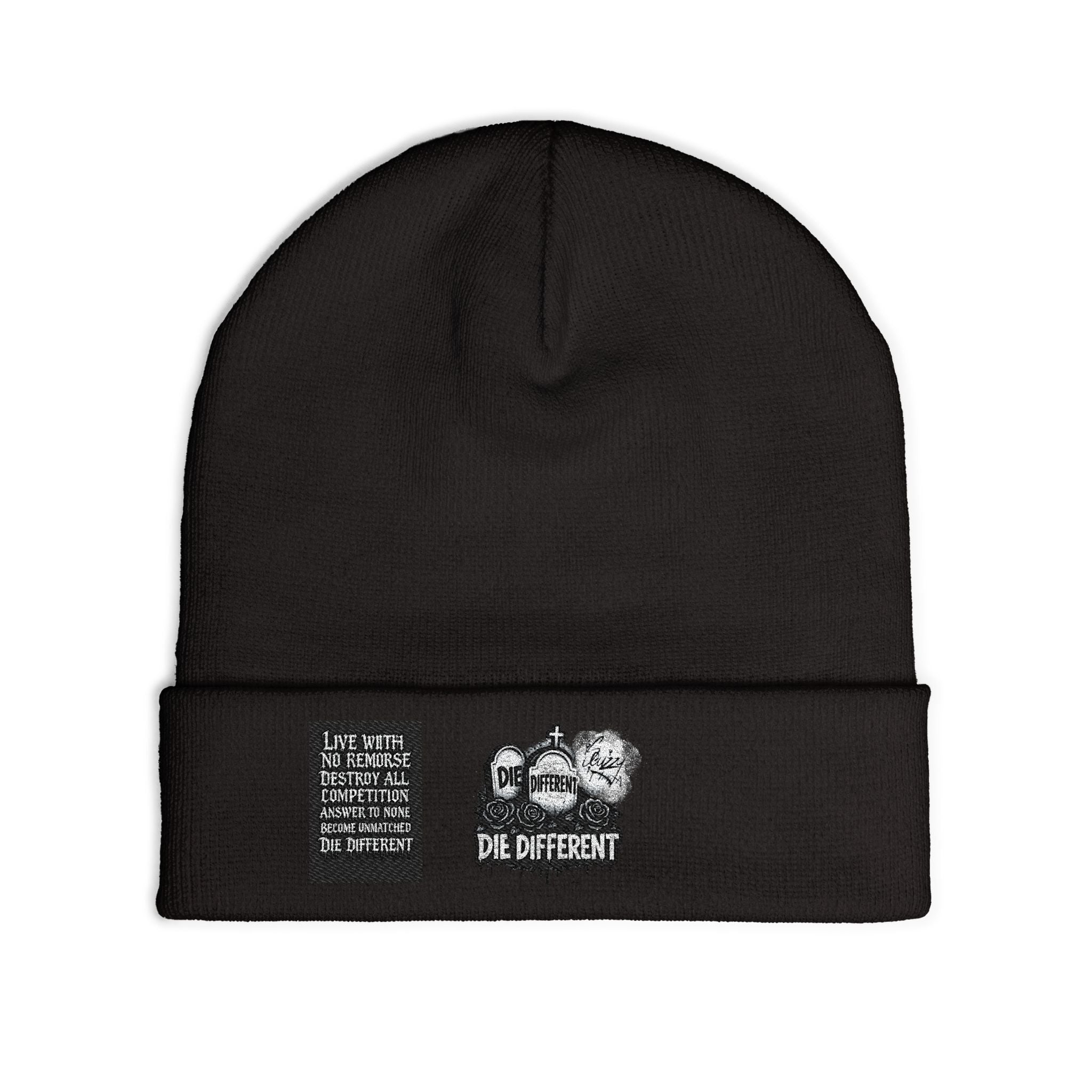 “Die Different” Embroidered knit beanie