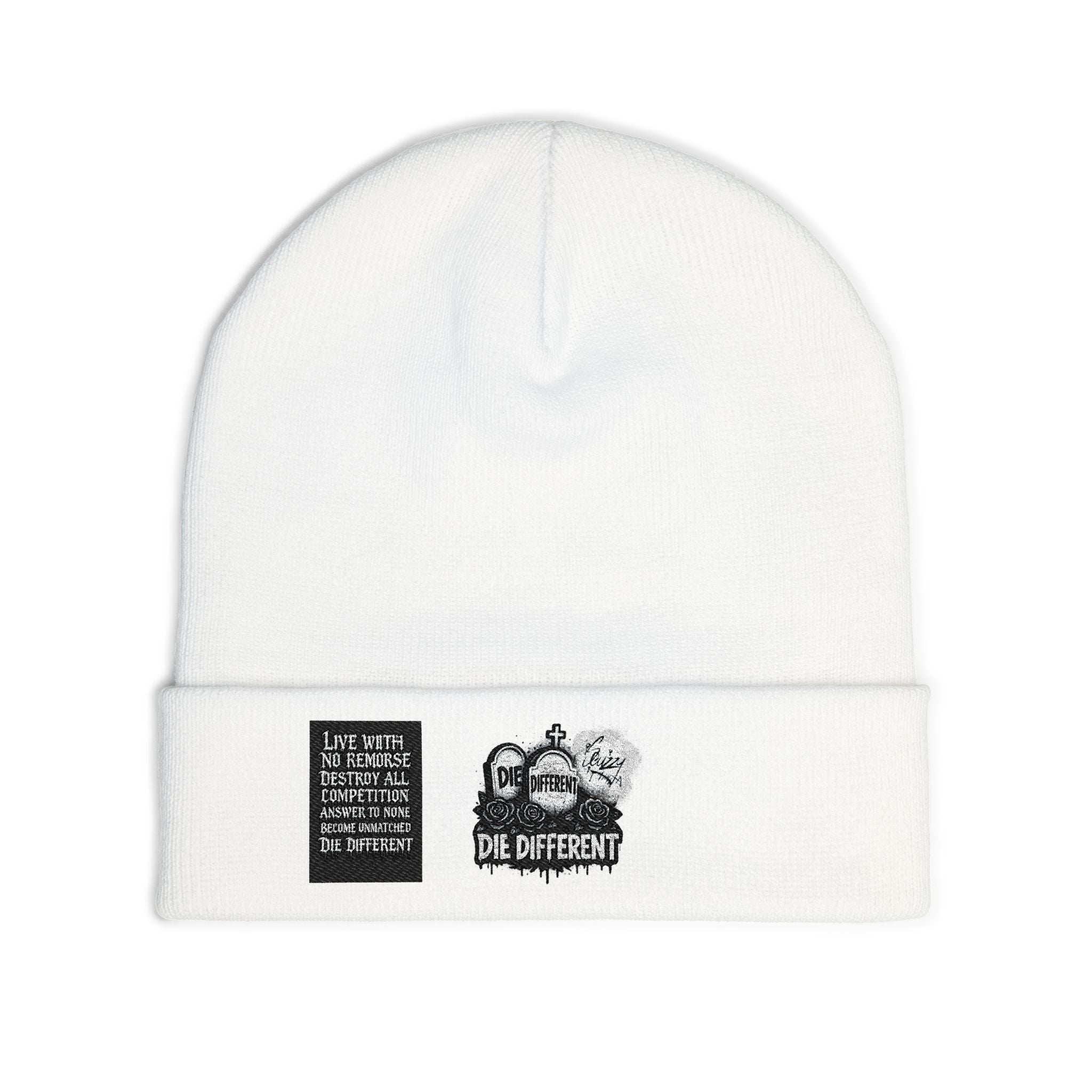 “Die Different” Embroidered knit beanie
