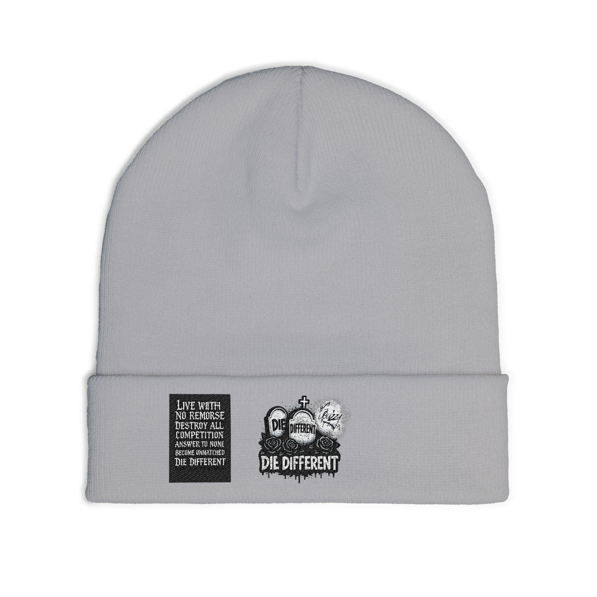 “Die Different” Embroidered knit beanie