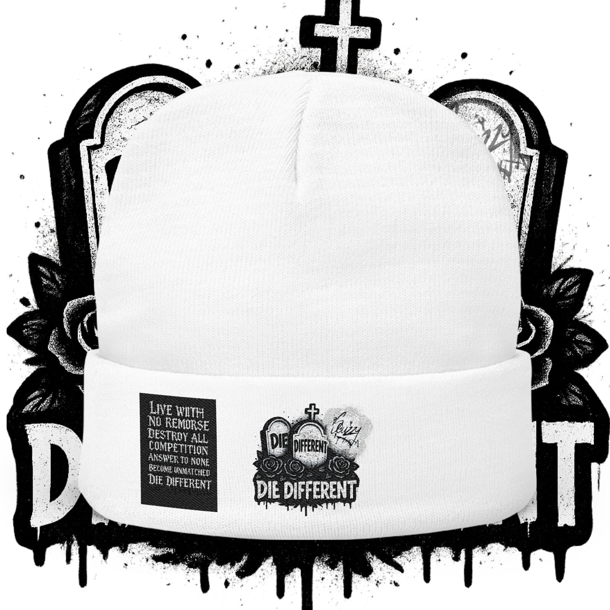 “Die Different” Embroidered knit beanie