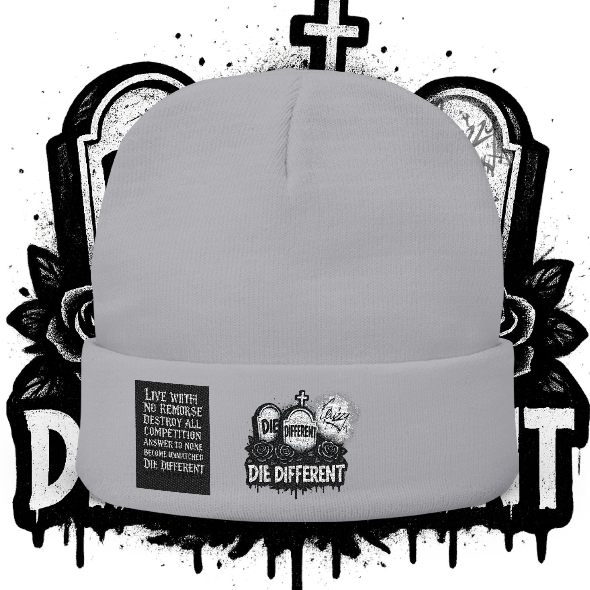 “Die Different” Embroidered knit beanie
