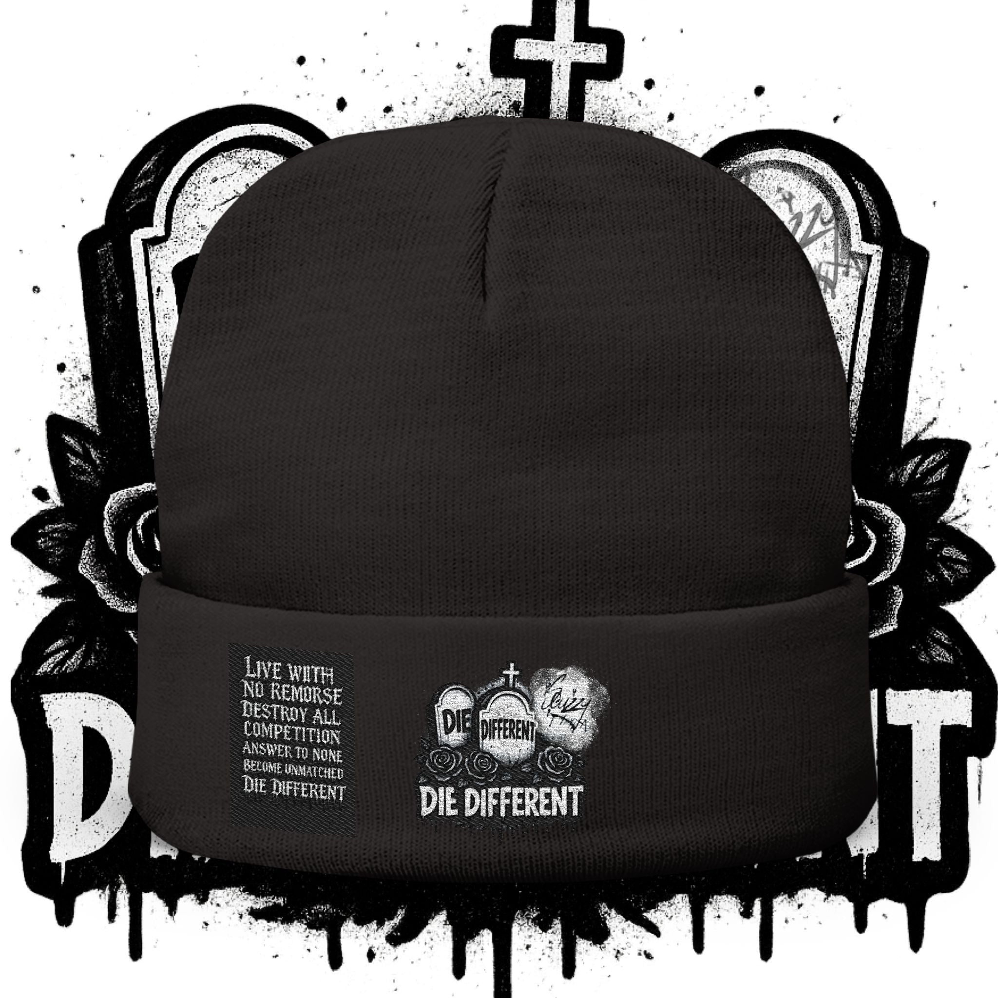 “Die Different” Embroidered knit beanie