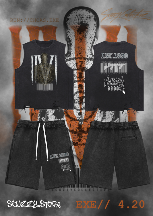Scuzzy Collective  “Toe tagged” Unisex Mineral Wash Raw Edge Shorts 300GSM
