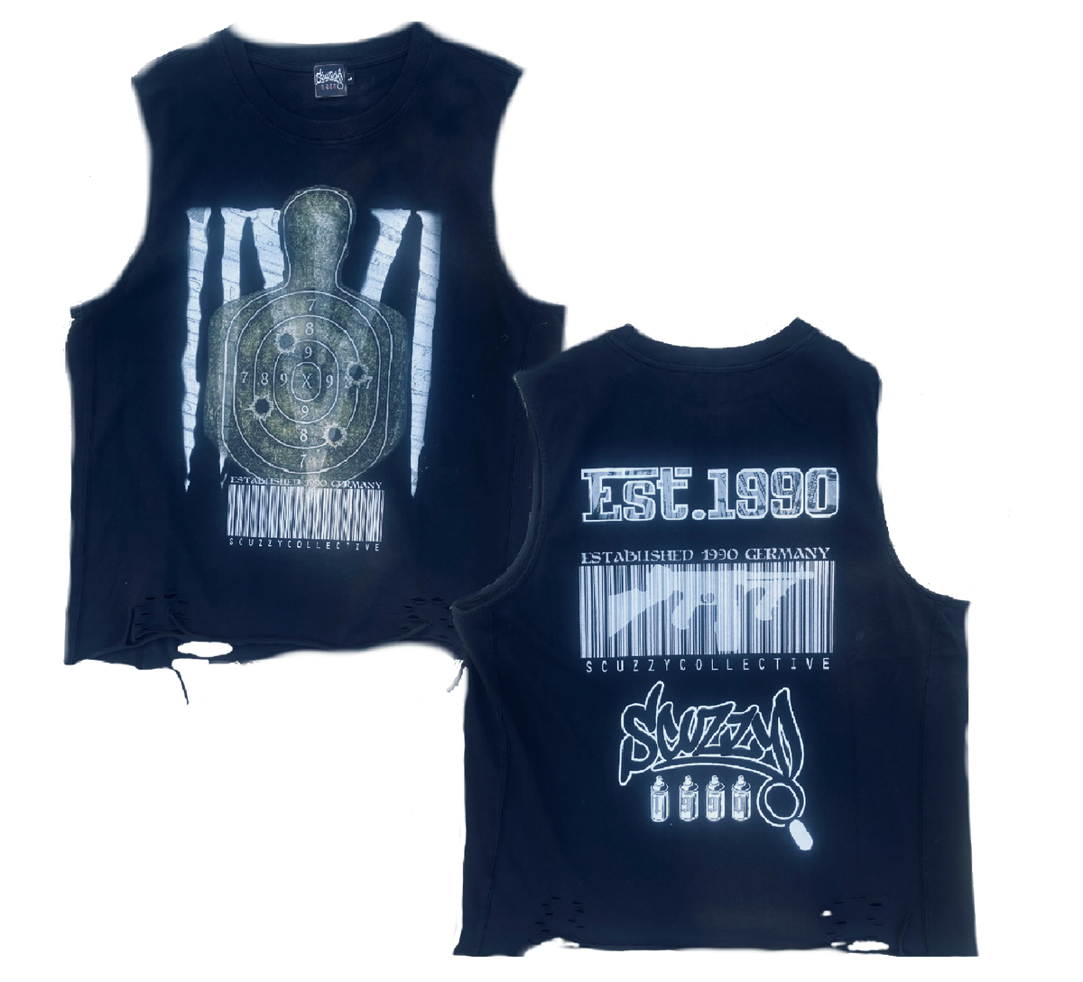 Scuzzy collective  “Toe Tag “ Snow Washed Raw-Hem Tank Top 275GSM