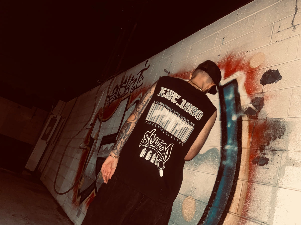Scuzzy collective  “Toe Tag “ Snow Washed Raw-Hem Tank Top 275GSM