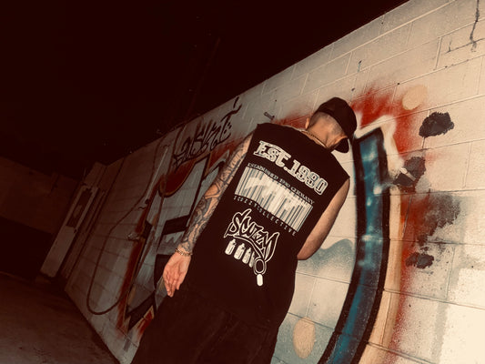 Scuzzy collective  “Toe Tag “ Snow Washed Raw-Hem Tank Top 275GSM